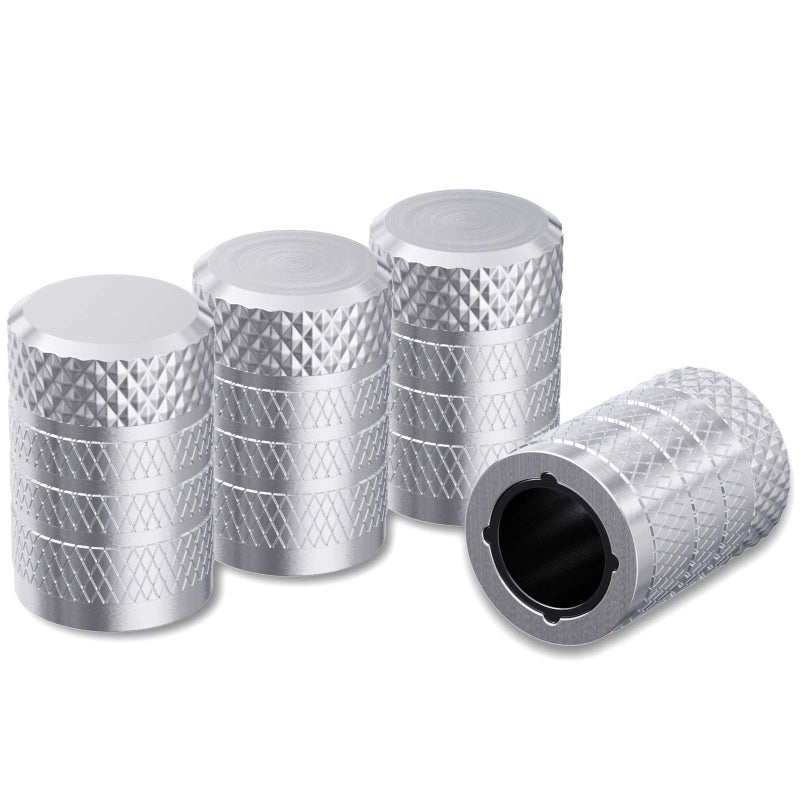 CKAuto Tire Valve Stem Caps, Silver, 4 pcs/Pack, Anodized Aluminum Tire Valve Cap Set, Corrosion Resistant, Universal Stem Covers for Cars Trucks Motorcycles SUVs and Bikes - Image 2
